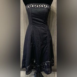 White House Black Market Black Strapless Midi Dress with Eyelet Trim